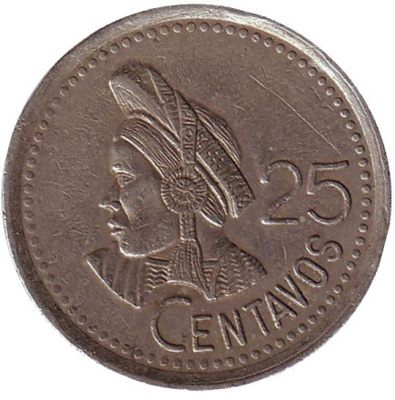 Монета 25 сентаво. 1995 год, Гватемала. Индианка.