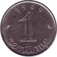 Монета 1 сантим. 1969 год, Франция. ("Роса"). Монета 1 сантим. 1969 год, Франция. ("Роса").