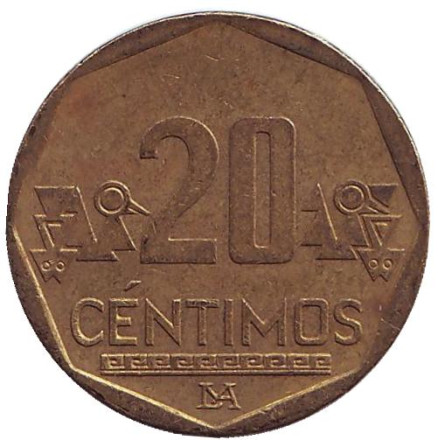 Монета 20 сентимов. 2011 год, Перу.