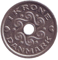 Монета 1 крона. 1998 год, Дания. 