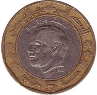 Хабиб Бен Али Бургира. Монета 5 динаров. 2002 год, Тунис.