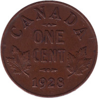 Монета 1 цент. 1928 год, Канада.
