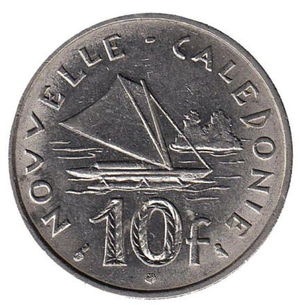 Монета 10 франков. 1972 год, Новая Каледония. Парусник.