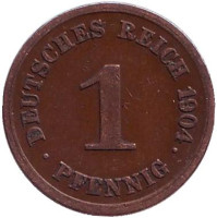 Монета 1 пфенниг. 1904 год (G), Германская империя.