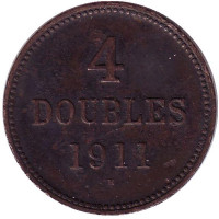 Монета 4 дубля. 1911 год, Гернси. 