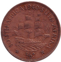 Корабль "Дромедарис". Монета 1/2 пенни, 1940 год, Южная Африка.