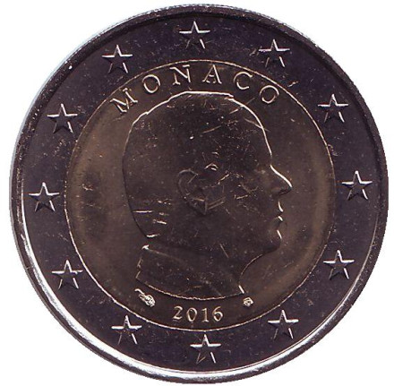 Монета 2 евро. 2016 год, Монако. Князь Альберт II.
