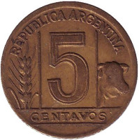 Монета 5 сентаво. 1943 год, Аргентина. 
