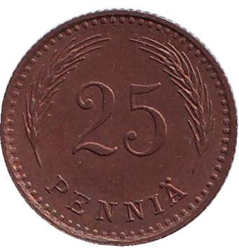 Монета 25 пенни. 1940 год (медь), Финляндия. Редкая.