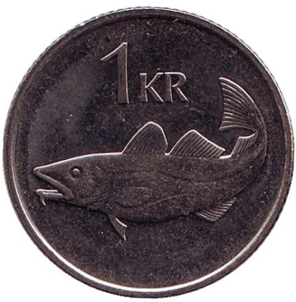 Монета 1 крона. 2007 год, Исландия. Треска.