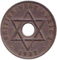 Монета 1 пенни. 1937 год, Британская Западная Африка. (KN). Монета 1 пенни. 1937 год, Британская Западная Африка. (KN).