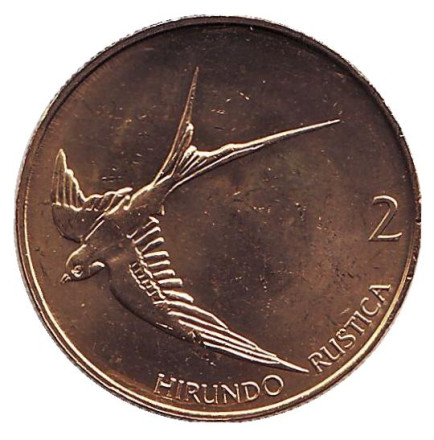 Монета 2 толара. 2004 год, Словения. UNC. Деревенская ласточка.