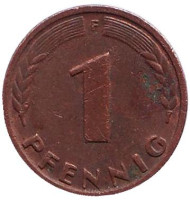 Монета 1 пфенниг. 1966 год (F), ФРГ. Дубовые листья. Монета 1 пфенниг. 1966 год (F), ФРГ. Дубовые листья.
