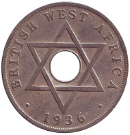 Монета 1 пенни. 1936 год, Британская Западная Африка. (Эдуард VIII). "H" - Хитон, Бирмингем. Монета 1 пенни. 1936 год, Британская Западная Африка. (Эдуард VIII). "H" - Хитон, Бирмингем.