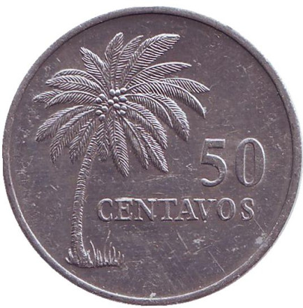 Монета 50 сентаво. 1977 год, Гвинея-Бисау. Пальма.