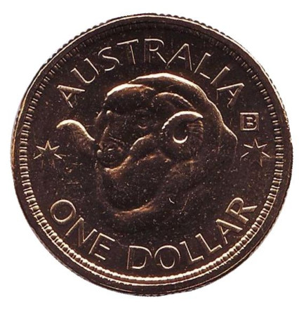 Монета 1 доллар. 2011 год, Австралия. (Отметка: "B") Голова барана Меринос. Австралийская шерсть.