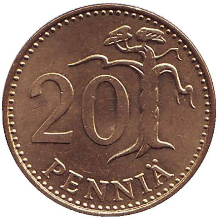 Монета 20 пенни. 1987 год, Финляндия. (M)