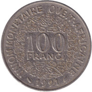 Монета 100 франков. 1991 год, Западные Африканские Штаты. Монета 100 франков. 1991 год, Западные Африканские Штаты.