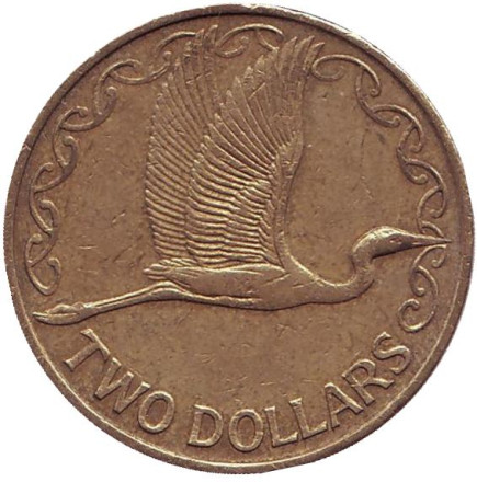 Монета 2 доллара. 2005 год, Новая Зеландия. Из обращения. Белая цапля.