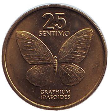Монета 25 сентимо. 1992 год, Филиппины. UNC. Бабочка.