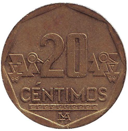 Монета 20 сентимов. 2013 год, Перу.