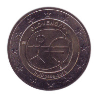 10 лет Экономическому и валютному союзу. Монета 2 евро, 2009 год, Словакия. 
