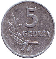 Монета 5 грошей. 1963 год, Польша. Монета 5 грошей. 1963 год, Польша.