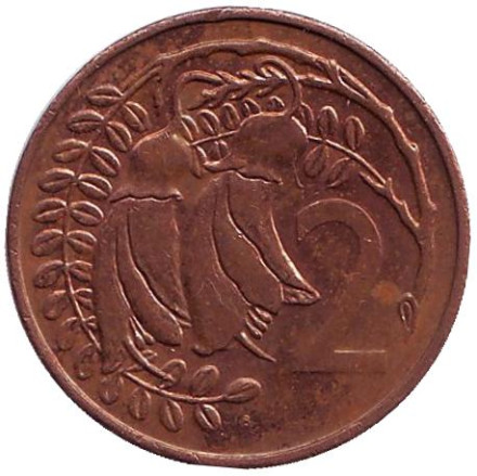 Монета 2 цента. 1984 год, Новая Зеландия. Цветки куаваи.
