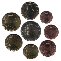 Набор монет евро (8 штук). 2016 год, Люксембург. 