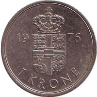 Монета 1 крона. 1976 год, Дания. S;B