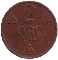Монета 2 эре. 1934 год, Норвегия. Редкая! Монета 2 эре. 1934 год, Норвегия. Редкая!