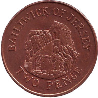 Музей в городе Сент-Хелиер. Монета 2 пенса. 1992 год, Джерси. (магнитная)