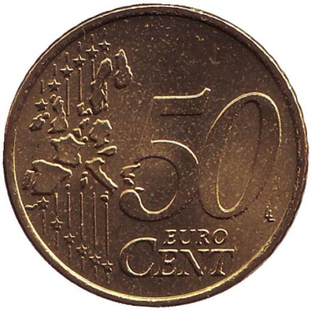 Монета 50 центов. 2002 год, Греция. (Без отметки монетного двора) Монета 50 центов. 2002 год, Греция. (Без отметки монетного двора)