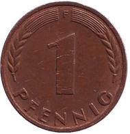 Монета 1 пфенниг. 1970 год (F), ФРГ. Дубовые листья. Монета 1 пфенниг. 1970 год (F), ФРГ. Дубовые листья.