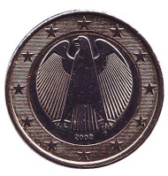 Монета 1 евро. 2002 год (F), Германия. Из обращения. Монета 1 евро. 2002 год (F), Германия. Из обращения.
