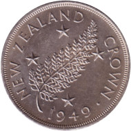 Монета 1 крона (5 шиллингов). 1949 год, Новая Зеландия. UNC. Монета 1 крона (5 шиллингов). 1949 год, Новая Зеландия. UNC.