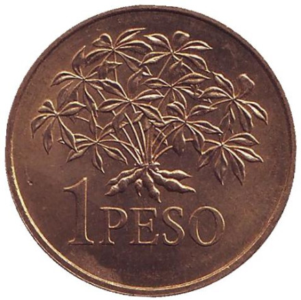 Монета 1 песо. 1977 год, Гвинея-Бисау. Растение.
