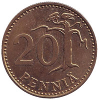 Монета 20 пенни. 1988 год, Финляндия.