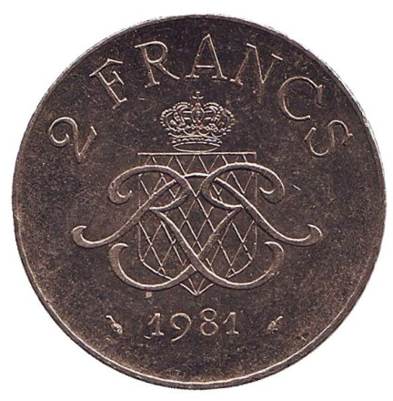 Монета 2 франка. 1981 год, Монако.