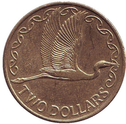 Монета 2 доллара. 2011 год, Новая Зеландия. Белая цапля.