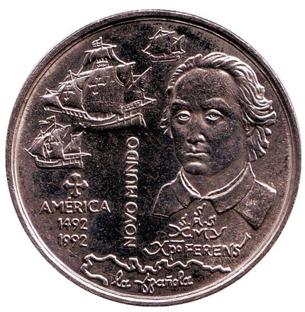 Монета 200 эскудо. 1992 год, Португалия. 500 лет открытию Нового Света.