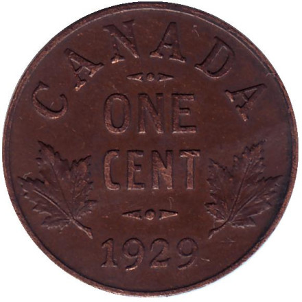 Монета 1 цент. 1929 год, Канада.