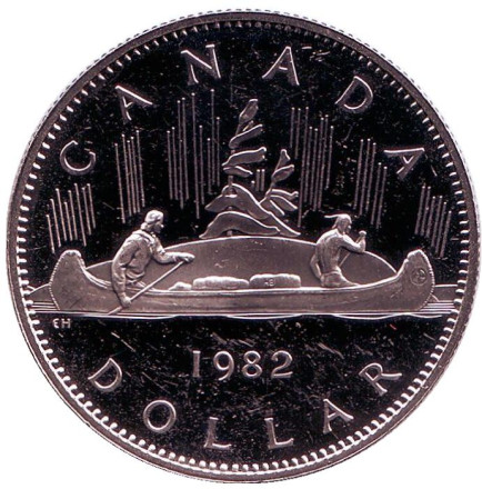 Монета 1 доллар. 1982 год, Канада. Proof. Индейцы в каноэ.