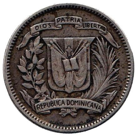 Монета 10 сентаво. 1942 год, Доминиканская Республика.