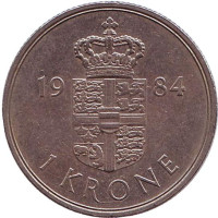 Монета 1 крона. 1984 год, Дания. R;B