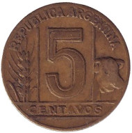 Монета 5 сентаво. 1947 год, Аргентина. Монета 5 сентаво. 1947 год, Аргентина.