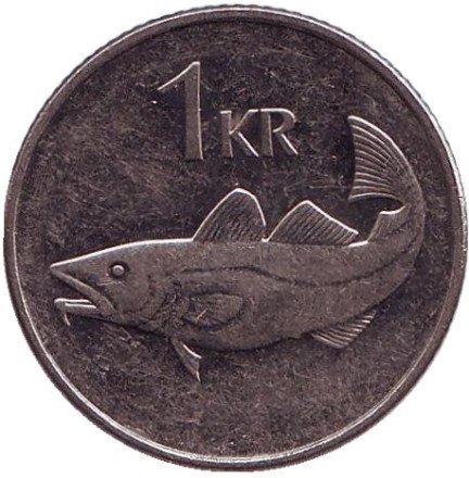 Монета 1 крона. 2005 год, Исландия. Треска.