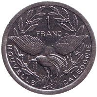 Птица кагу. Монета 1 франк. 1999 год, Новая Каледония. 