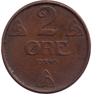 Монета 2 эре. 1946 год, Норвегия. Монета 2 эре. 1946 год, Норвегия.