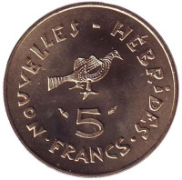 Птица Фрегат. Монета 5 франков. 1979 год, Новые Гебриды.